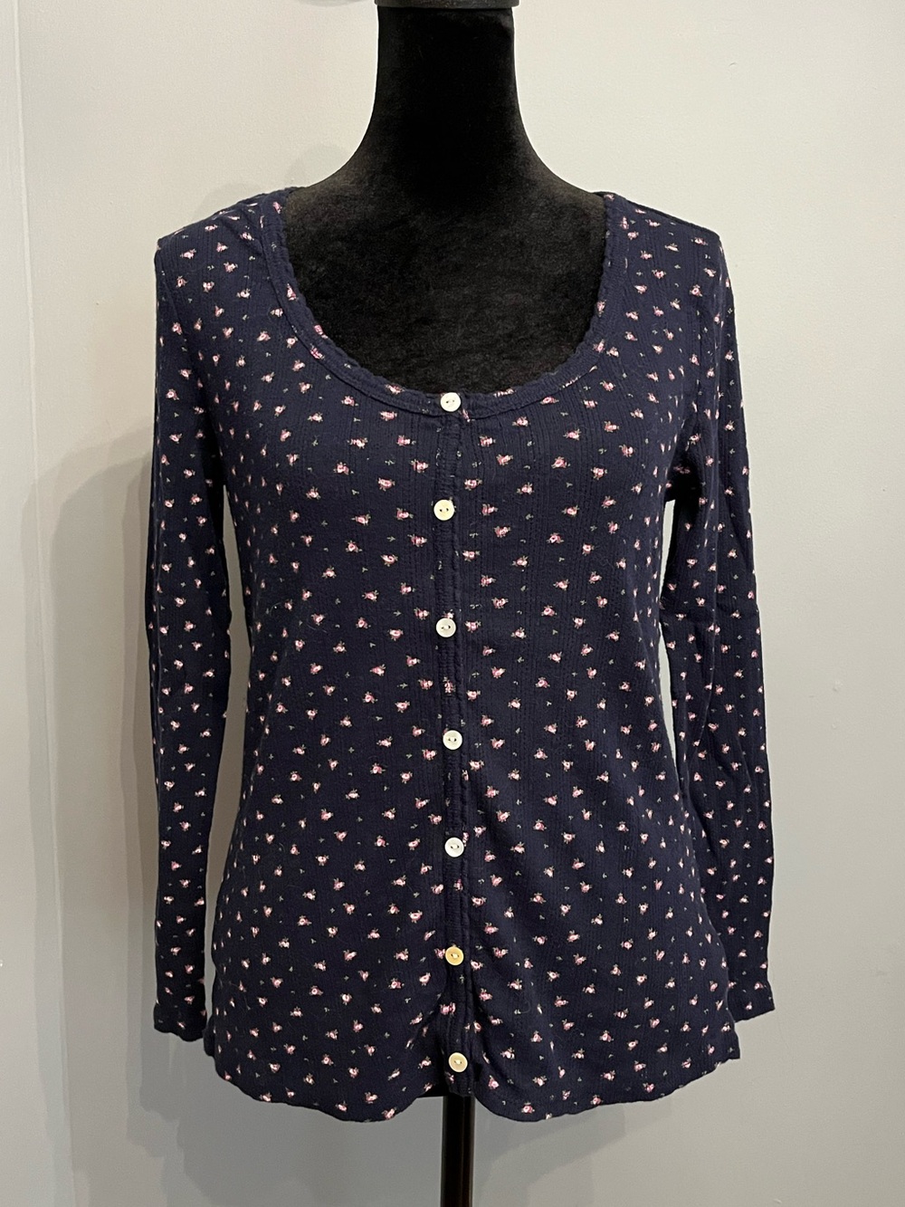 Lucky Brand Floral Print Cotton Henley Long-Sleeve Top, size S